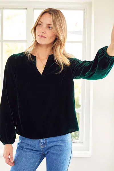 Aspiga Ladies Sustainable Faye Velvet Blouse Emerald Green Long Sleeve V Neck In Multi