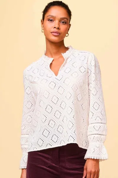 Aspiga Ladies Sustainable Flo Long Sleeve Blouse Cotton White Cut Out Detail | Xxl/18 - (uk 18/us 14/eu 46)