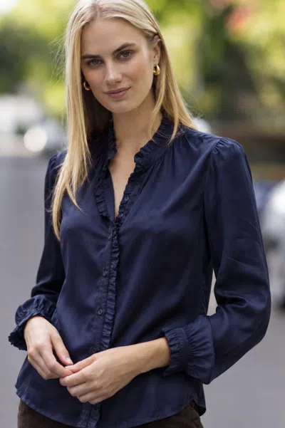 Aspiga Ladies Sustainable Frill Detail Satin Blouse In Navy Professional Wear In Multi