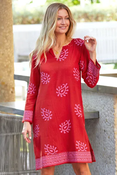 Aspiga Ladies Sustainable Guadalupe Short Kaftan | Paisley Red/pink | L/14 - (uk 14/us 10/eu 42) Holiday / 