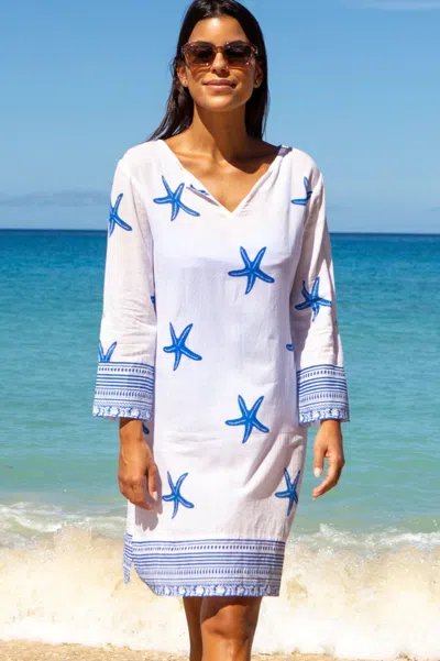 Aspiga Ladies Sustainable Guadalupe Short Organic Cotton Tunic Dress Summer Holiday Beach Cover Up Starfish In White