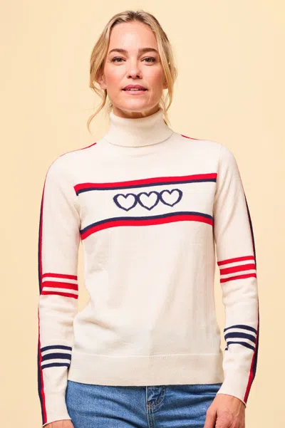 Aspiga Ladies Sustainable Hearts Polo Neck Jumper Merino Wool Cream Red | M/12 - (uk 12/us 8/eu 40) In White