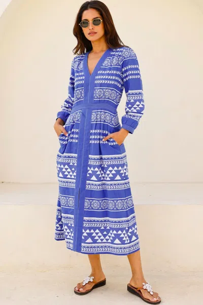 Aspiga Ladies Sustainable Jamila Jacquard Midi Dress Cobalt White Summer Holiday | S/10 - (uk 10/us 6/eu 38 In Blue
