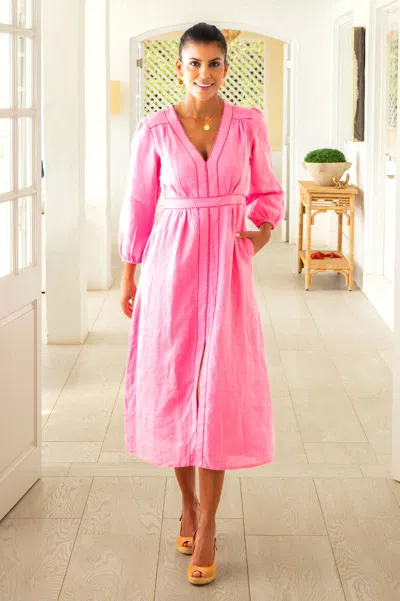 Aspiga Ladies Sustainable Jamila Linen Dress Pink Summer Holiday | M/12 - (uk 12/us 8/eu 40) | Regular Leng