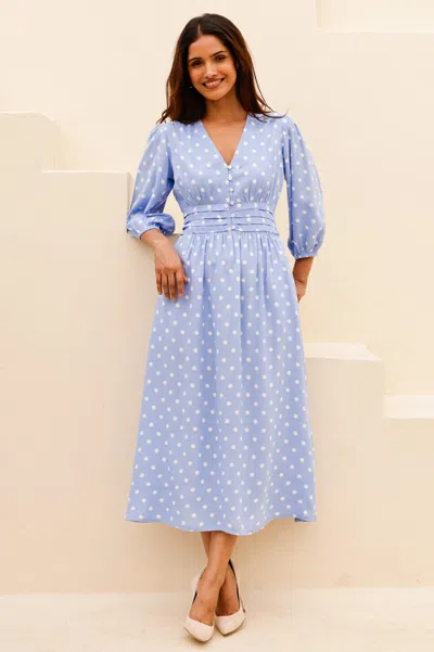 Aspiga Ladies Sustainable Jyoti Rayon Blue Polka Dot Summer Wedding Guest Dress