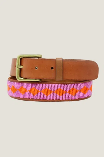 Aspiga Ladies Sustainable Kenyan Beaded Diamond Belt Pink Orange In Multi