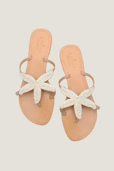 Aspiga Ladies Sustainable Kenyan Beaded Starfish Sandals White Summer Holiday Flip Flops | 37