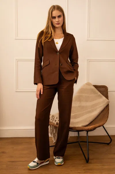 Aspiga Ladies Sustainable Linen Blazer Chocolate Brown Co-ord | L/14 - (uk 14/us 10/eu 42)