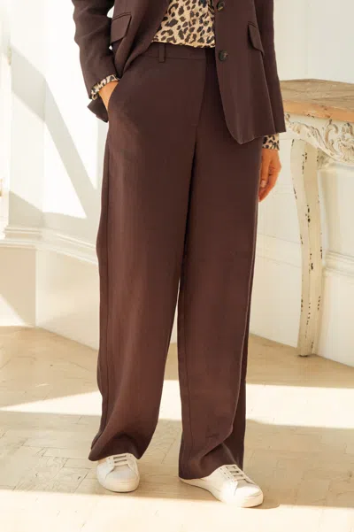 Aspiga Ladies Sustainable Linen Blend Chocolate Trousers Co-ord | L/14 - (uk 14/us 10/eu 42) In Brown