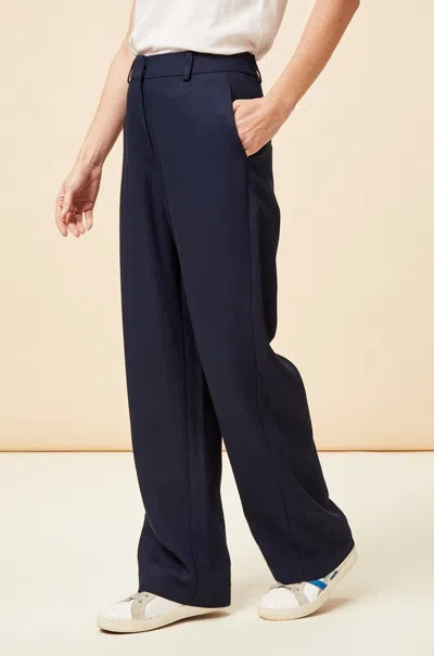 Aspiga Ladies Sustainable Linen Blend Navy Trousers Co Ord | L/14 - (uk 14/us 10/eu 42) In Blue