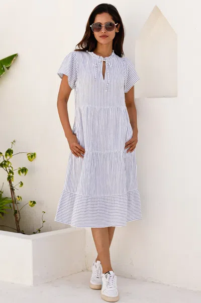 Aspiga Ladies Sustainable Lois Stripe Organic Cotton Cheesecloth Midi Summer Dress In Black