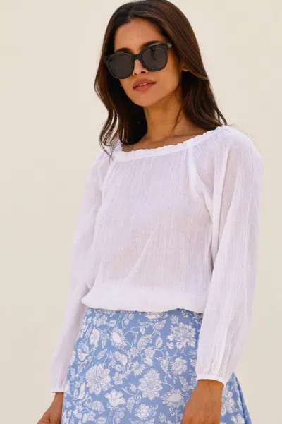 Aspiga Ladies Sustainable Long Sleeve Ilana Cotton Top Summer Organic Cotton On / Off The Shoulder White | 