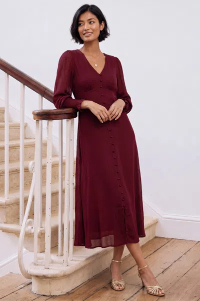 Aspiga Ladies Sustainable Long Sleeve Sally Anne Midi Autumn Wedding Guest Dress In Brown
