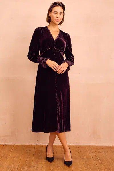 Aspiga Ladies Sustainable Long Sleeve Velvet Sally Anne Dress Aubergine Purple | Xl/16 - (uk 16/us 12/eu 44