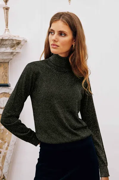 Aspiga Ladies Sustainable Lurex Knitted Polo Top Viscose Gold Black In Multi