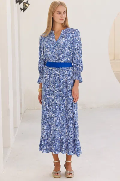 Aspiga Ladies Sustainable Maeve Ecovero Midi Printed Blue Wedding Guest Dress | Xxl/18 - (uk 18/us 14/eu 46