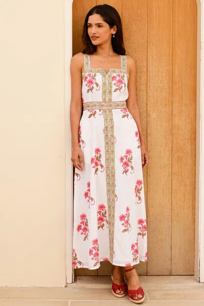 Aspiga Ladies Sustainable Margaritte Block Print Organic Cotton Midi Summer Wedding Guest Dress In Multi