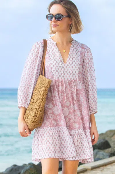 Aspiga Ladies Sustainable Marina Organic Cotton Print Mix Dress Blossom Print Summer Holiday Beach Cover Up In Pink