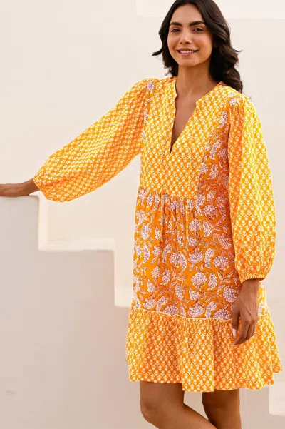 Aspiga Ladies Sustainable Marina Organic Cotton Print Mix Dress Dianthus Floral Print Summer Holiday Beach  In Orange