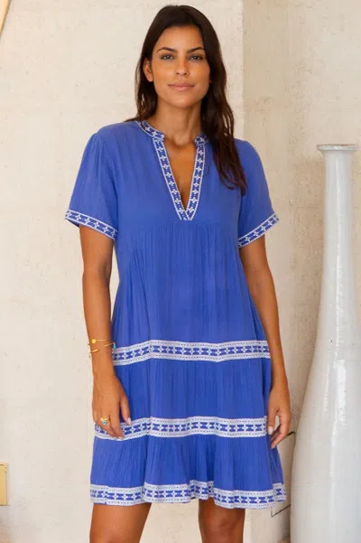 Aspiga Ladies Sustainable Meredith Organic Cotton Dress Summer Beach Cover Up V Neck Dazling Blue White | L