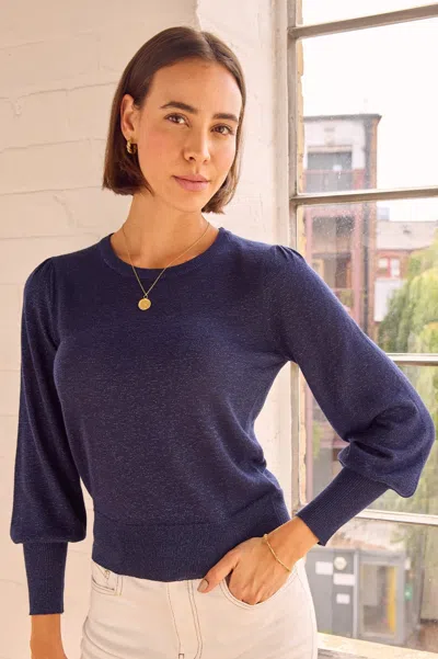 Aspiga Ladies Sustainable Metallic Knit Crew Neck Jumper Navy | Xl/16 - (uk 16/us 12/eu 44) In Blue