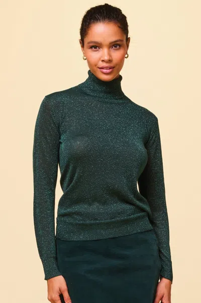 Aspiga Ladies Sustainable Metallic Knit Polo Top Viscose Emerald Green