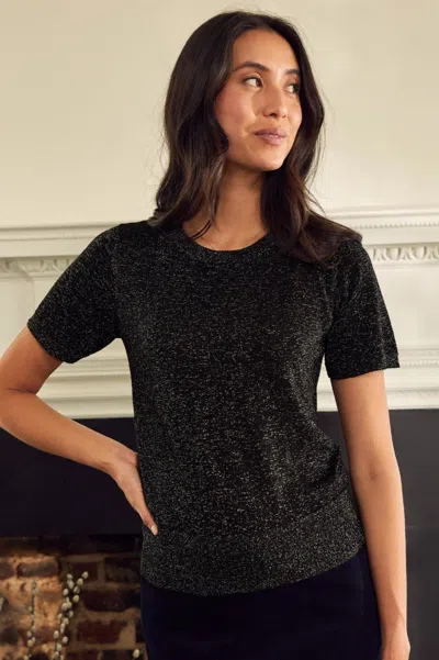 Aspiga Ladies Sustainable Metallic Knit Short Sleeve T-shirt Viscose Black Gold | S/10 - (uk 10/us 6/eu 38)