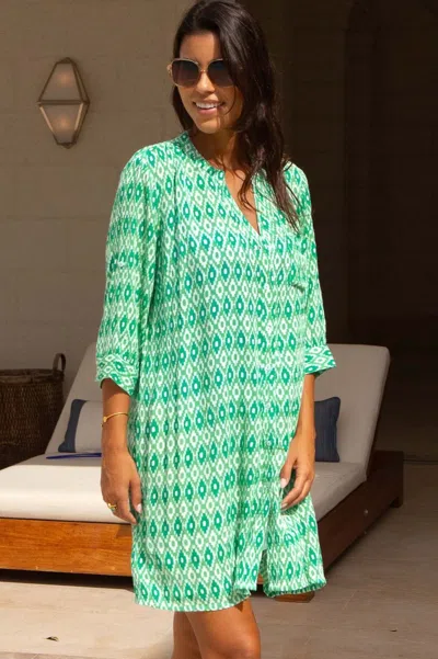 Aspiga Ladies Sustainable Mila Shirt Tunic Dress Viscose Aztec Pattern Summer Holiday Beach Cover Up Green 