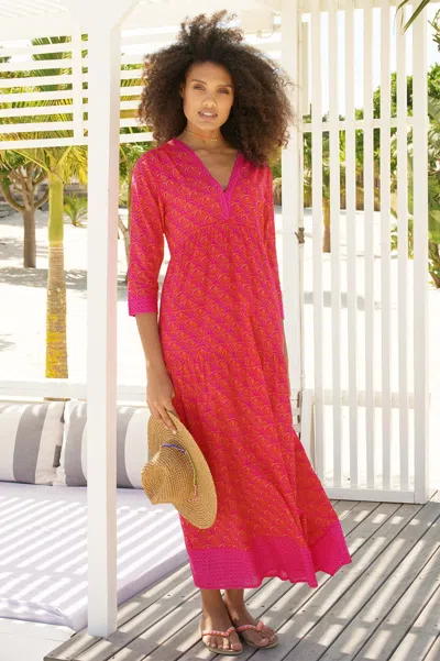 Aspiga Ladies Sustainable Mykonos Maxi Dress Organic Cotton Summer Holiday Beach Cover Up Pink Orange | Xs/ In Red