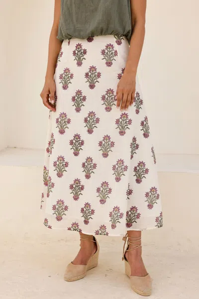 Aspiga Ladies Sustainable Neve Organic Cotton Block Print Summer Wedding Guest Evening Skirt Floral Printed In Multi
