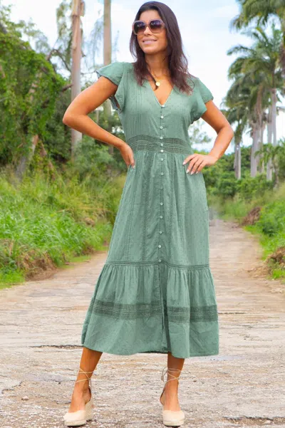 Aspiga Ladies Sustainable Nyla Cotton Maxi Kaftan Dress Summer Holiday Beach Cover Up Green Khaki | Xxs - (
