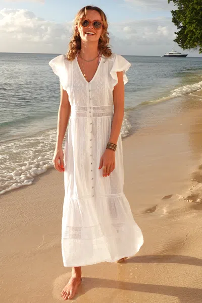 Aspiga Ladies Sustainable Nyla Cotton Maxi Kaftan Dress Summer Holiday Beach Cover Up Plain White | L/14 - 