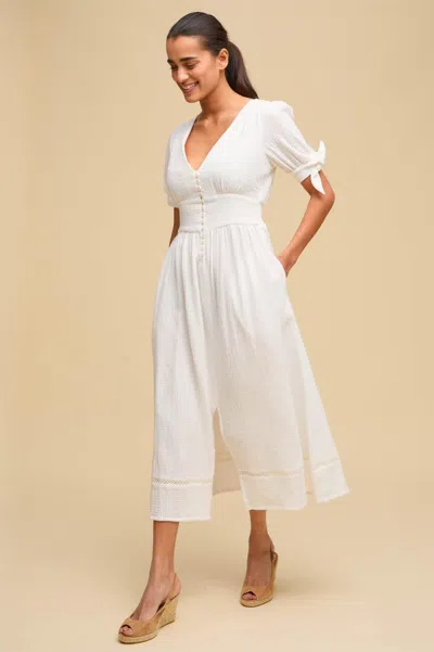 Aspiga Ladies Sustainable Olga Cotton Cheesecloth Dress Summer Short Sleeve White | L/14 - (uk 14/us 10/eu 