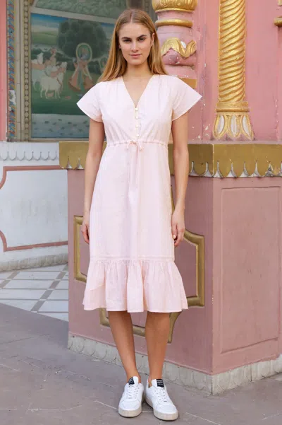 Aspiga Ladies Sustainable Organic Cotton Adiel Stripe Dress Coral/white Summer Wedding Guest In Pink