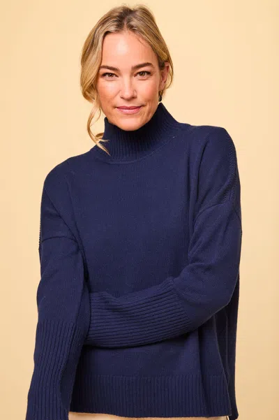 Aspiga Ladies Sustainable Oversized Funnel/turtle Neck Merino Wool Navy | L/14 - (uk 14/us 10/eu 42) In Blue