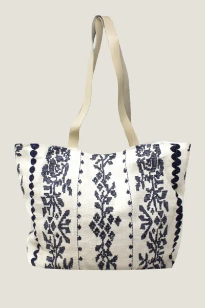 Aspiga Ladies Sustainable Paros Jute Tote Bag Leather Straps Summer Beach Holiday Floral Embroider White Na In Black