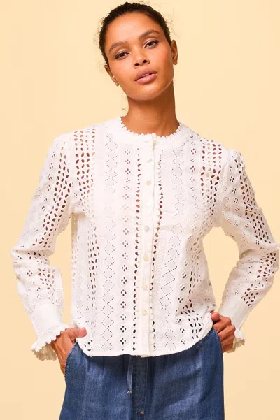 Aspiga Ladies Sustainable Quinn Cotton Blouse White Broderie Anglaise | Xl/16 - (uk 16/us 12/eu 44)