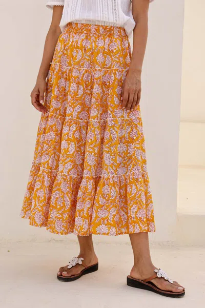 Aspiga Ladies Sustainable Skirt Floral Printed Summer Holiday Yellow White | One Size Size In Multi