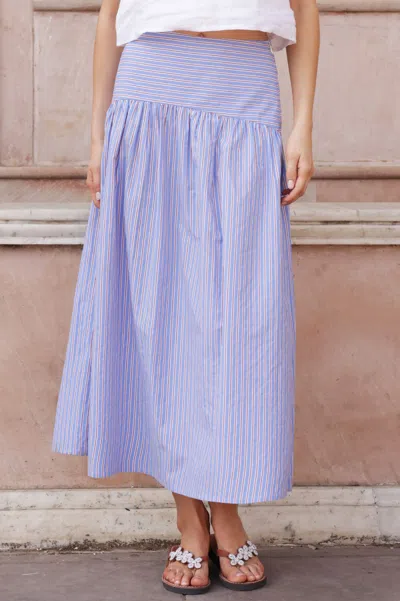 Aspiga Ladies Sustainable Stripe Dropped Waist Skirt Casual Blue Red White In Multi
