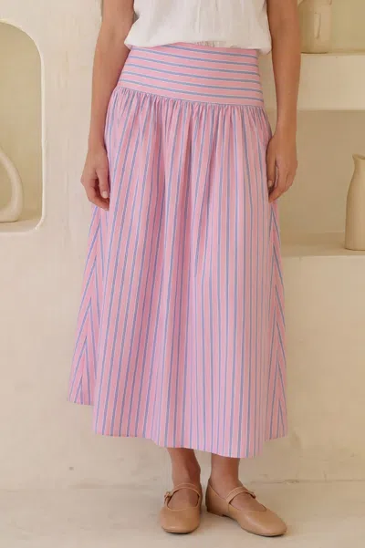 Aspiga Ladies Sustainable Stripe Dropped Waist Skirt Casual Pink
