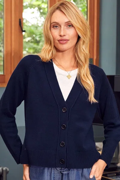 Aspiga Ladies Sustainable Swing V Neck Cardigan Merino Wool Navy | L/14 - (uk 14/us 10/eu 42) In Blue