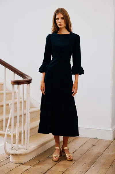 Aspiga Ladies Sustainable Victoria Round Neck 3/4 Sleeve Stretch Cotton Corduroy Winter Wedding Guest Eveni In Black