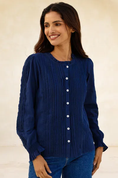 Aspiga Ladies Sustainable Vienna Long Sleeve Blouse Cream | M/12 - (uk 12/us 8/eu 40) In Blue