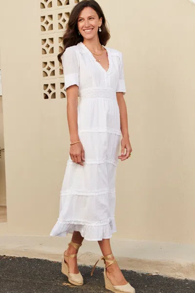 Aspiga Ladies Sustainable Viola Cotton Blue V-neck Short Sleeve Dress Summer Holiday Wedding Dress | S/10 - In White