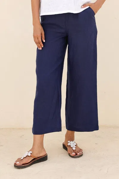 Aspiga Ladies Sustainable Wide Leg Linen Cropped Trousers Navy Summer Holiday | M/12 - (uk 12/us 8/eu 40) In Blue