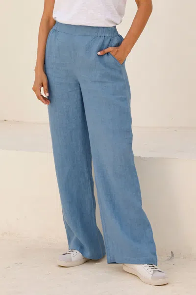 Aspiga Ladies Sustainable Wide Leg Linen Trousers Blue Grey Summer Holiday Elasticated Waistband | Xl/16 - 
