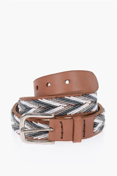 Aspiga Leather Belt With Beads In Multi
