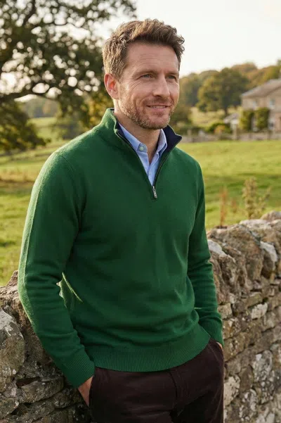Aspiga Men's Sustainable Knitted Merino Wool Quarter Zip Green | Navy | M