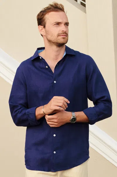 Aspiga Men's Sustainable Linen Button-up Shirt Navy | Xxl In Black