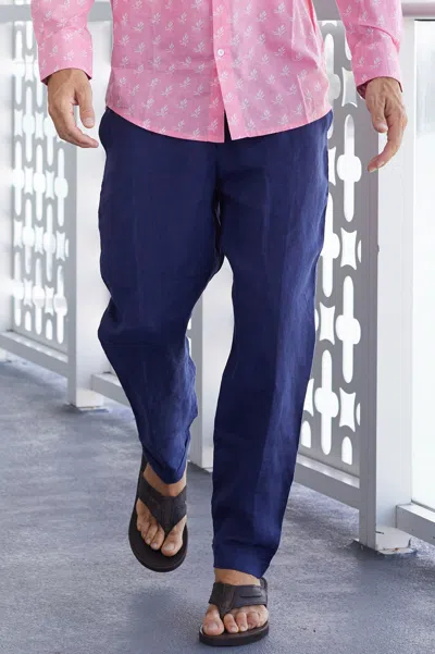 Aspiga Men's Sustainable Linen Full Length Relaxed Trousers Summer Holiday Navy | S In Blue